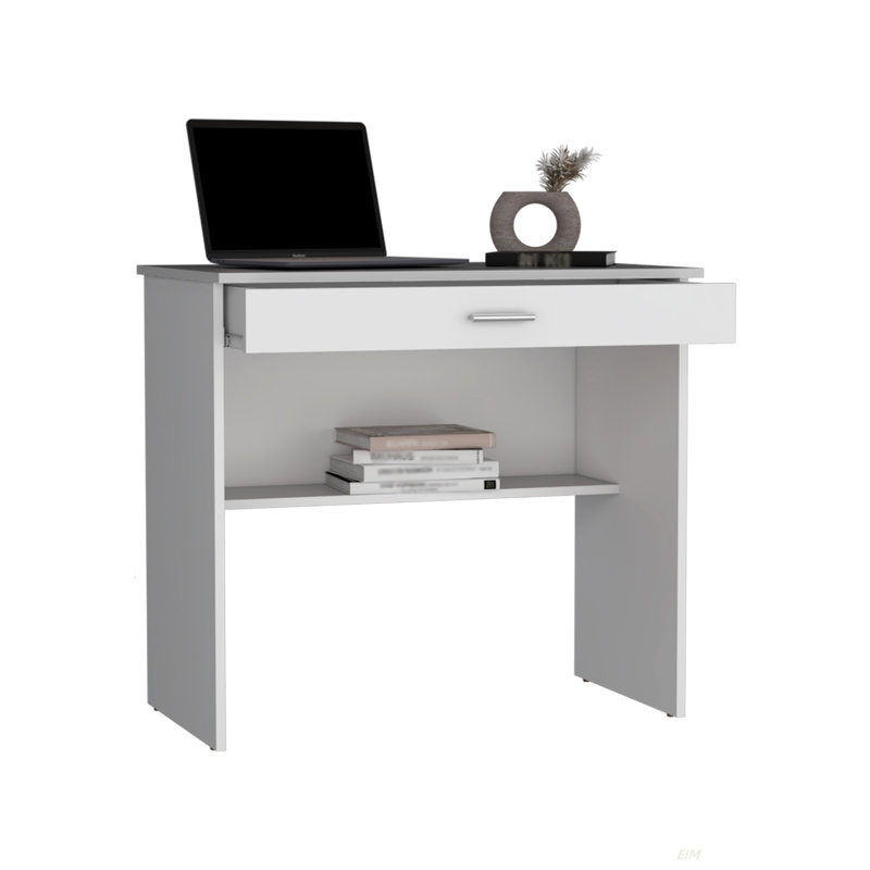 80 C Writting Desk, Compact Workstation With Drawer And Lower Shelf(Desk), White