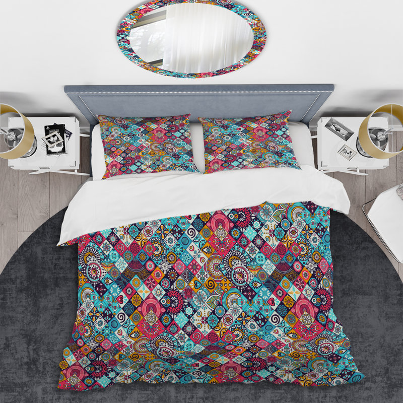 Patchwork floral multicolore - ensemble de housse de couette abstrait - microfibre de polyester