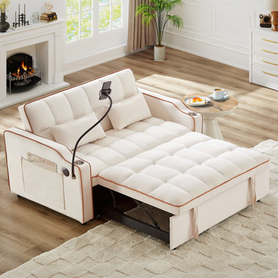 Fauteuil inclinable polyvalent à double siège pliable, canapé-lit confortable en velours avec poches latérales, port USB, support pour téléphone pivotant, cendrier et dossier réglable
