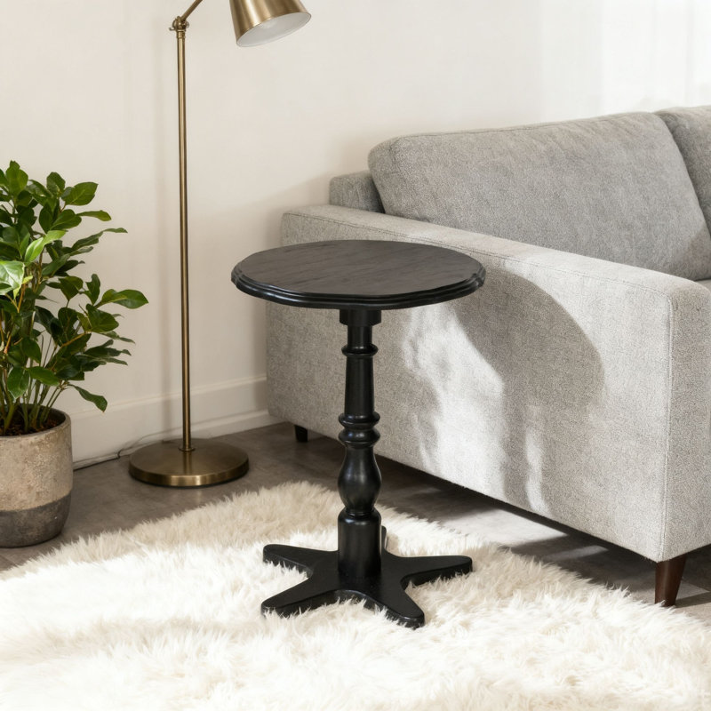 Table d'appoint en bois d'inspiration rétro avec base en forme d'étoile, Noir