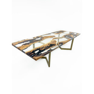 Antique Hackberry Wood Clear Epoxy Dining Table