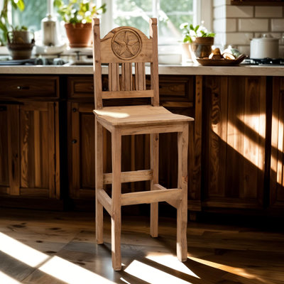 Barstool with Wood Seat and Carved Star