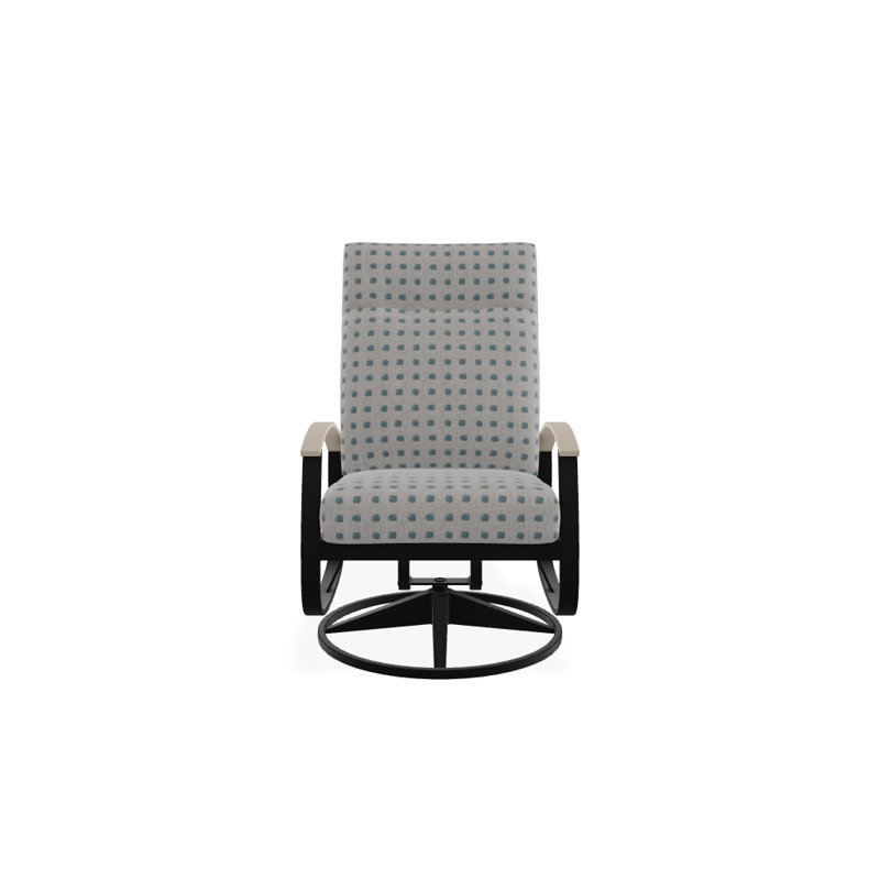 Belle Isle Outdoor Swivel Lounge Chair, Textured Black, Cabana Classic Black Stripe Sunbrella®, Desert P60