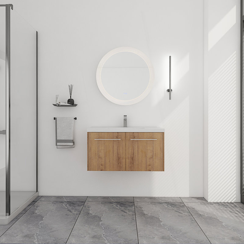 Armoire de salle de bain flottante avec lavabo et portes à fermeture douce