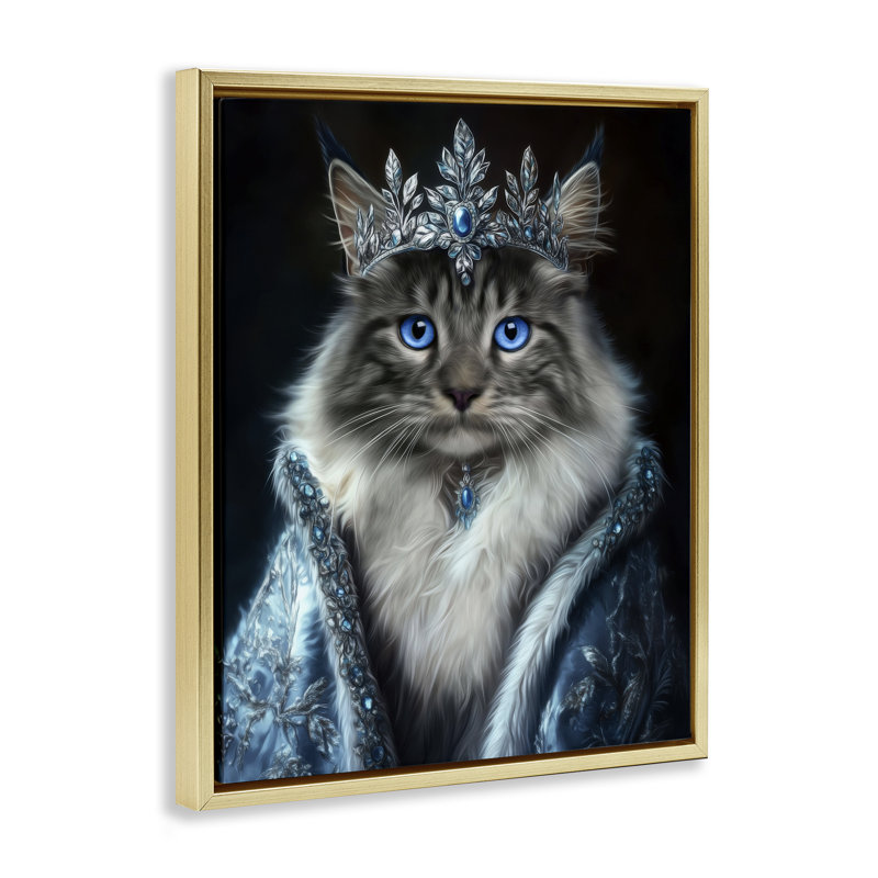 Cadre flottant pour chat arctique Empress, design par Kelley Parker, H 21 po x l 17 po, Cadre flottant métallique doré