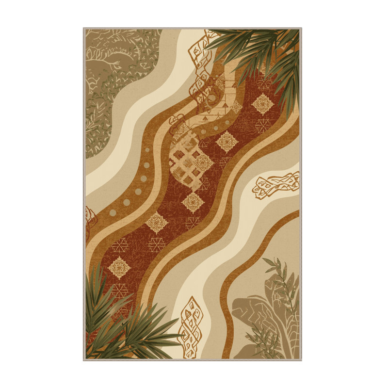 Tapis marocain d'inspiration mondiale Peksenak lavable à la machine en brun - reliure beige, 7 x 10
