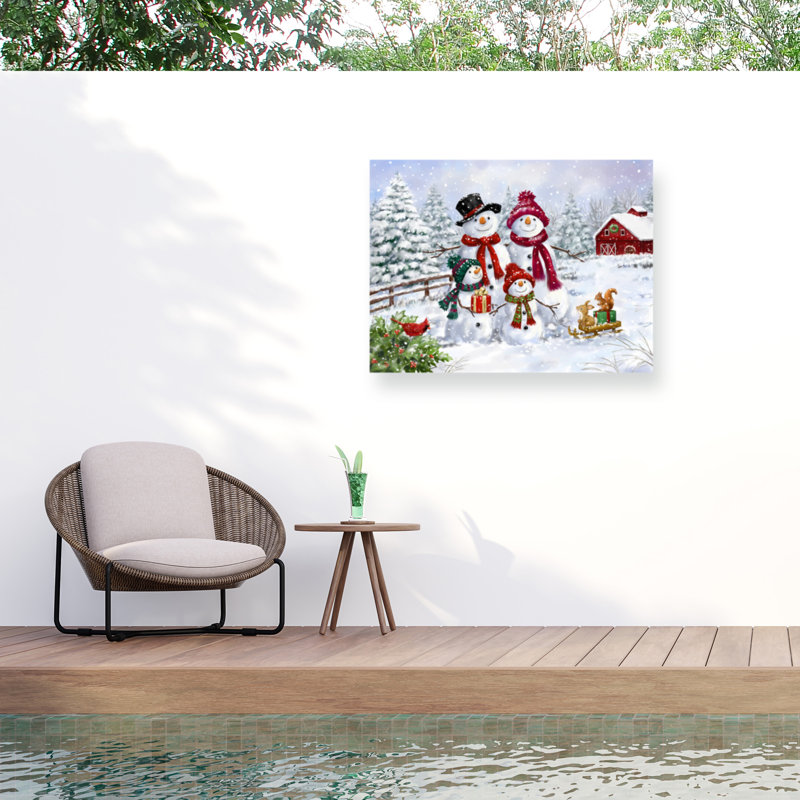 Toile d'extérieur Jean François Snowman Family, H 35 po x l 47 po