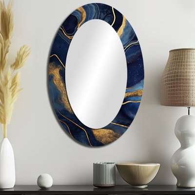 Miroir mural bleu et doré - Miroir mural ovale bleu