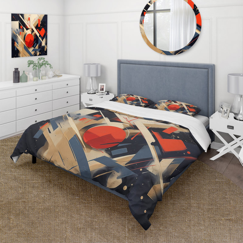 Ensemble de housse de couette rouge et noir à profondeur I - formes abstraites