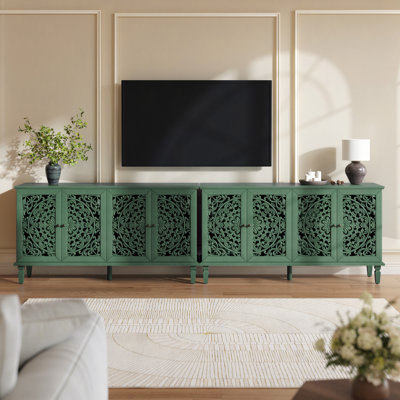 60" Antique Buffet Cabinet With Floral Carvings With Solid Wood Legs&Antique Brass Handles&Adjustable Shelves, TV Stand For 65"+ TV, Sideboard For Living Room,Dining Room
