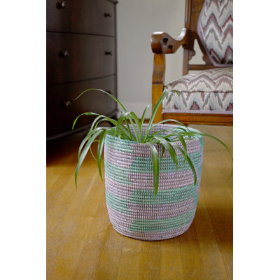 Panier de bain turquoise et lavande à chevrons