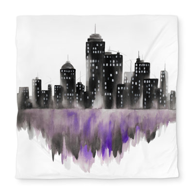 Purple Watercolor Cityscape Queen Duvet Cover - Home Decor