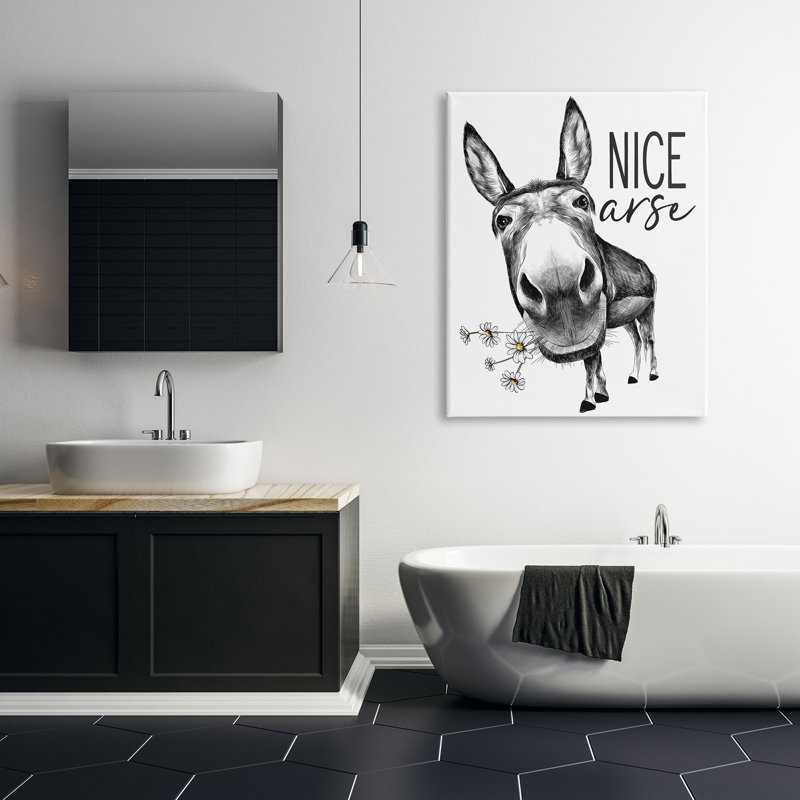 «Nice Ass», drôle d'âne, jeu de mots «Daisey» blanc avec lettres et lignes - impression, Toile tendue, H 48 po x l 36 po