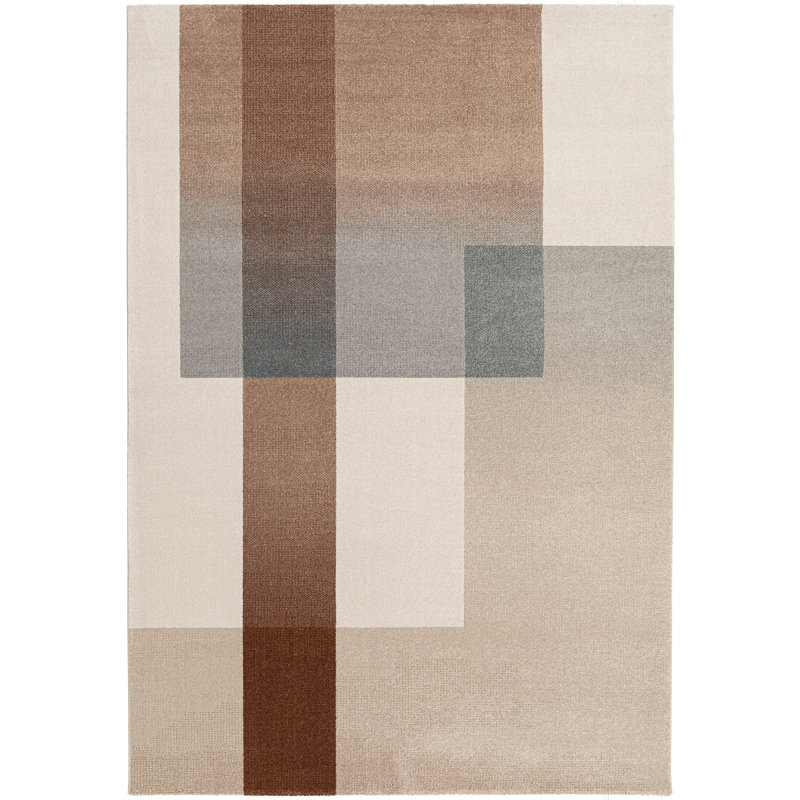 Geometric Shapes Area Rug, Recycled P.E.T, Beige, Rectangle 120 x 170 cm