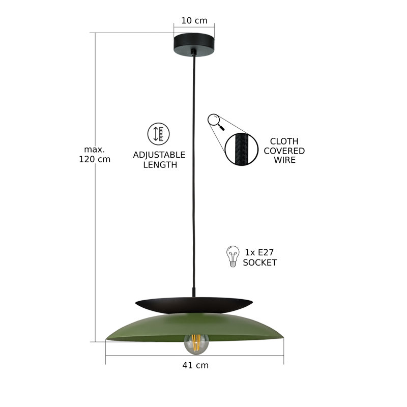 1 - Light Matte Black Dome Pendant, Khaki/Black