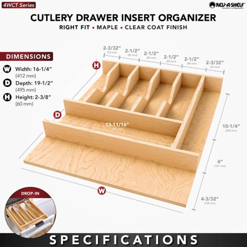 Tiroir pour ustensiles Rev-A-Shelf, H 2,36 po x l 16,22 po x P 19,49 po