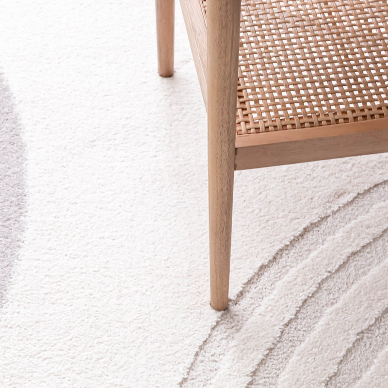 Tapis à rayures crème moderne Frithlef, Rectangle 5 pi 3 po x 7 pi