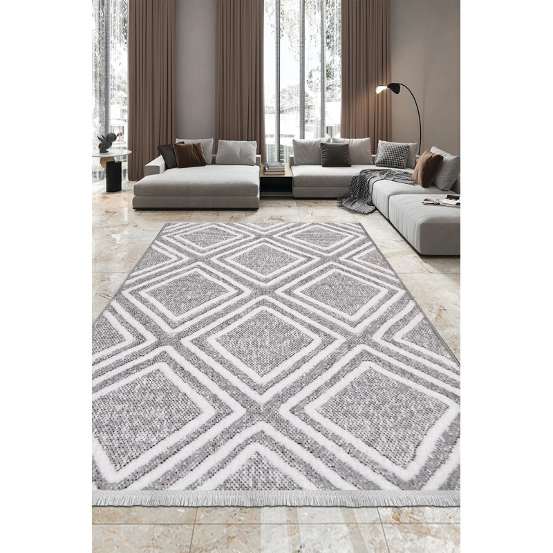 Tapis moderne gris en polyester Eberhart résistant aux taches et facile à nettoyer, 2.6' x 5'