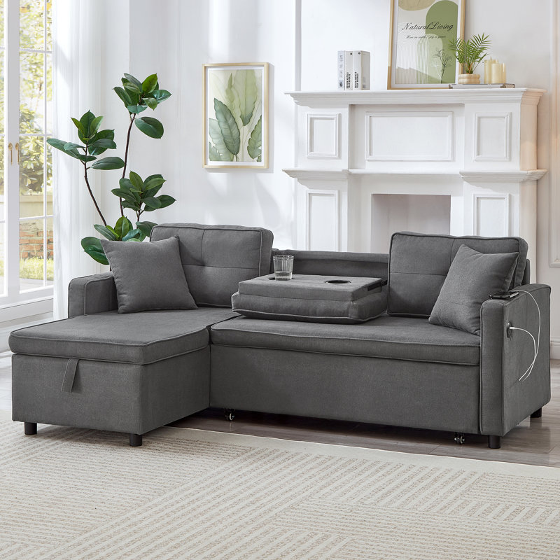 3 Seater Linen Sofa Bed, Grey