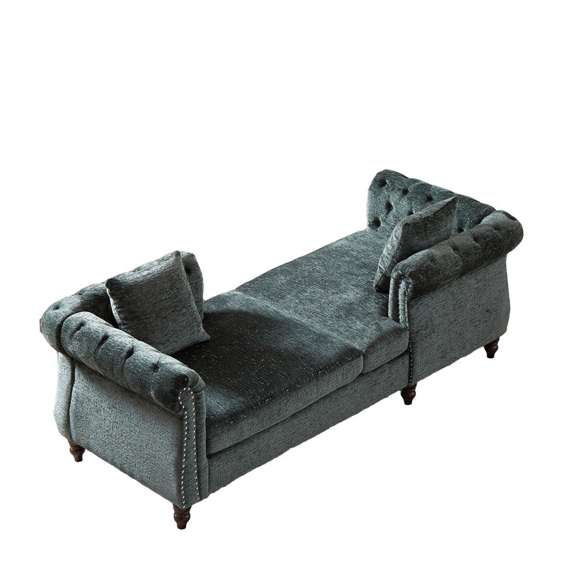 81-inch Chenille Chaise With Button Seat And Back, Nailhead Trim, Rolled Arms For Living Room, Lounge Office, 1 Face-face Grace, 2 Pillows,