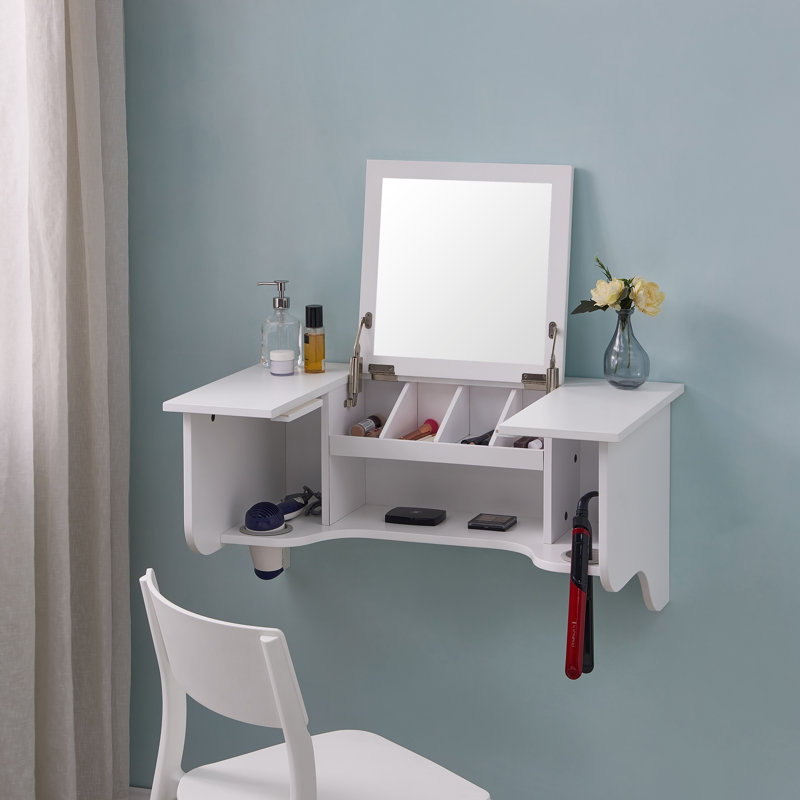 Rebord mural avec miroir de coiffeuse - style transitionnel, coiffeuse de maquillage