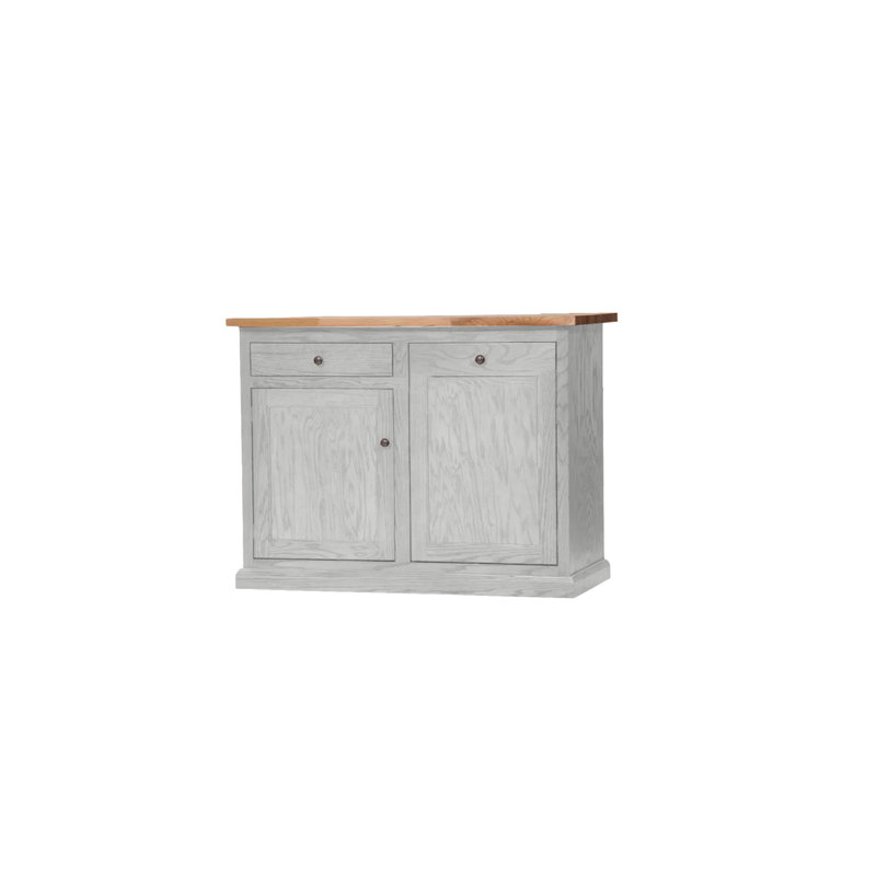 Traditional Oak 60" Solid Wood Kicthen Island with trash bin compartment, Bright White