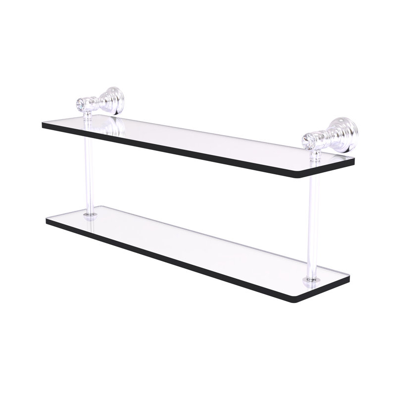 Freyja 2 Piece Glass Tiered Shelf with Towel Bar, Satin Chrome, 5.6" H x 22" W x 9.2" D
