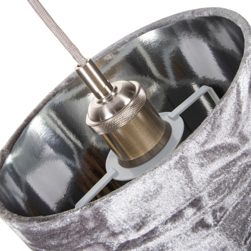 Modern Crushed Velvet Lamp Shade with Shiny Paper Inner, 20cm H x 30cm W x 30cm D, Silver