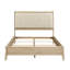 Lit double classique avec tête de lit tapissier en similicuir beige, conception à boutons et rails inclus Taille dans le style, pour la chambre à coucher-183059953