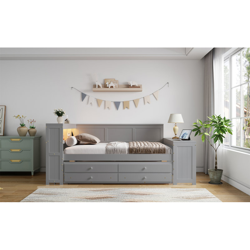 Daybed With Storage Shelves, Gray
