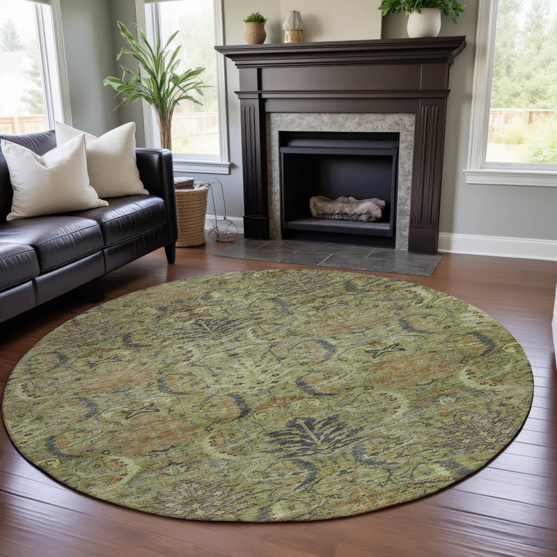 Premium Machine Washable Dahl AMF1082 Damask Rug, Round 8'