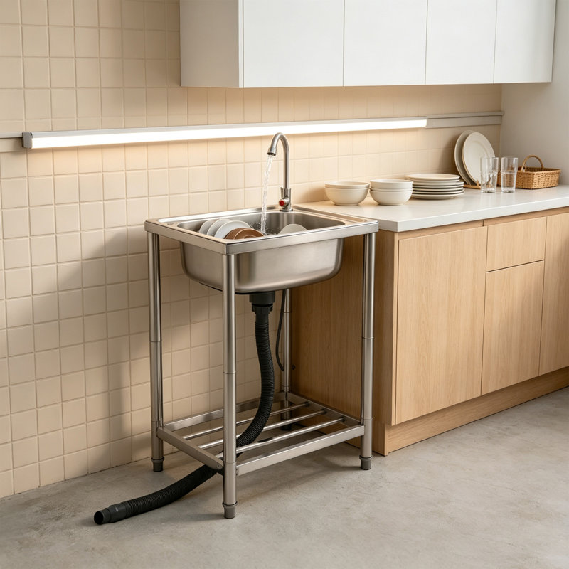 Stainless Steel Free Standing Single Bowl Kitchen Sink