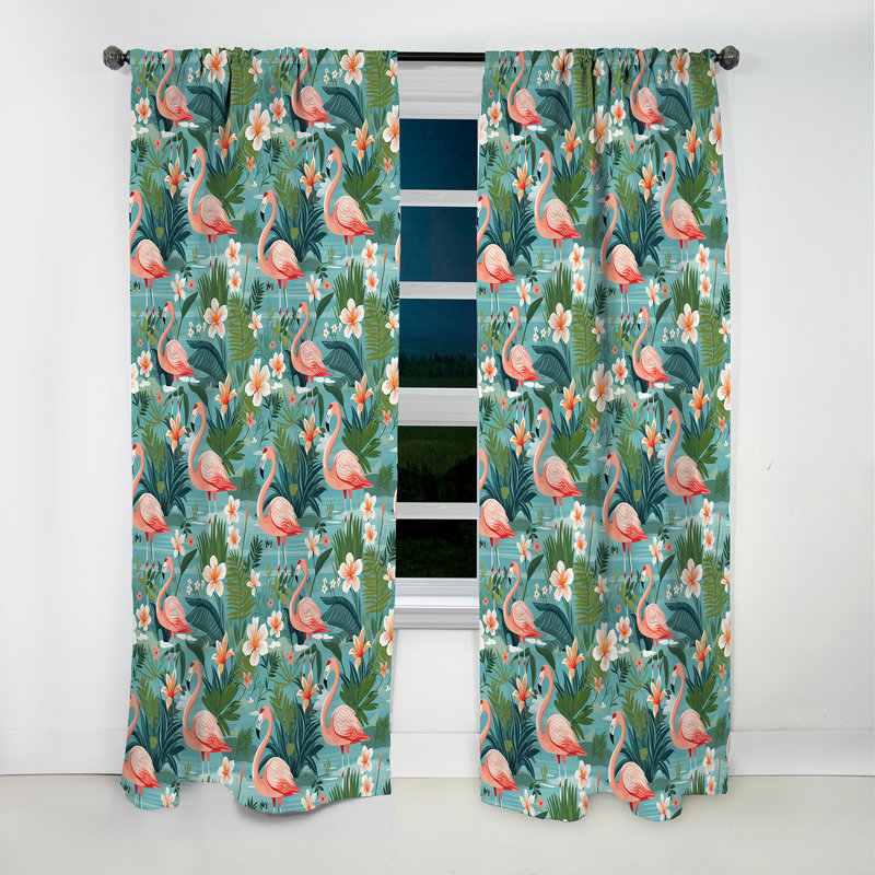Flamingo Paradise - motif tropical I - Rideau floral - Rideau floral occultant en velours - 1 panneau, L 52 po x L 90 po