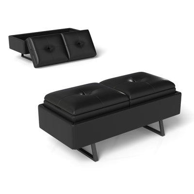 Banc de salle d'attente 2 places - Banc de chaises de salle d'attente en cuir de polyuréthane avec rangement, mobilier de salle d'attente, banc de vestibule moderne avec coussin épaissi pour le salon de coiffure Barber Store, noir