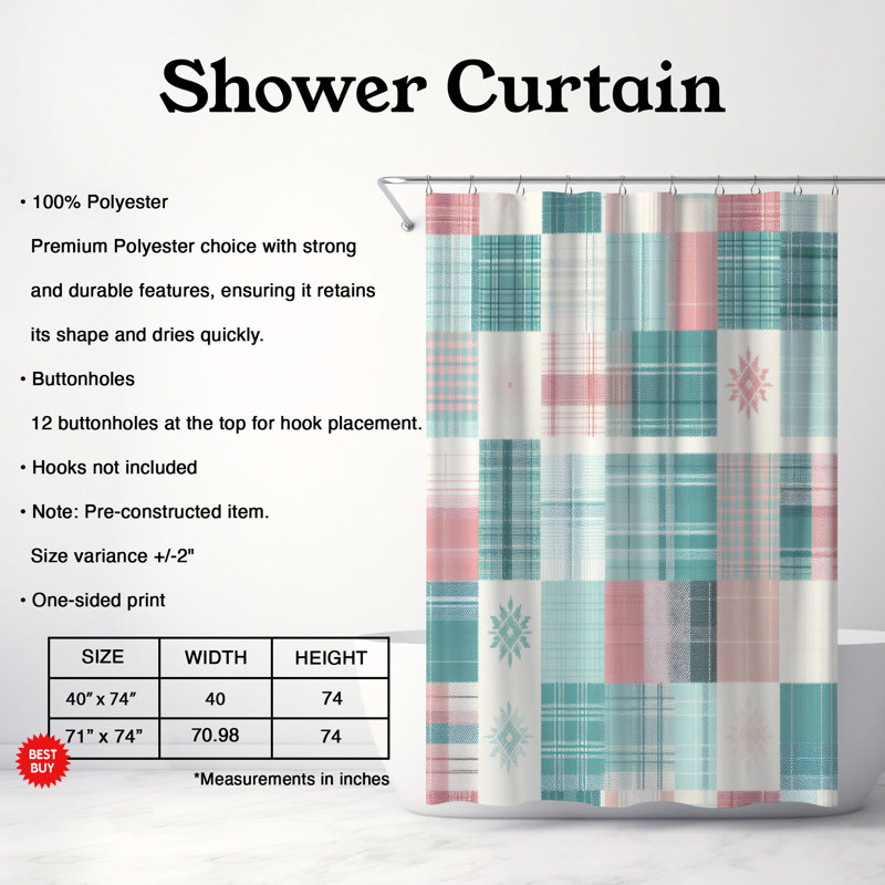 Rideau de douche standard 1 pièce Plaid Glow, H 74 po x l 71 po