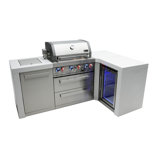 Mont Alpi 4-Burner 78000 BTU 90 Degree Stainless Steel Barbecue Island Grill + Compact Refrigerator