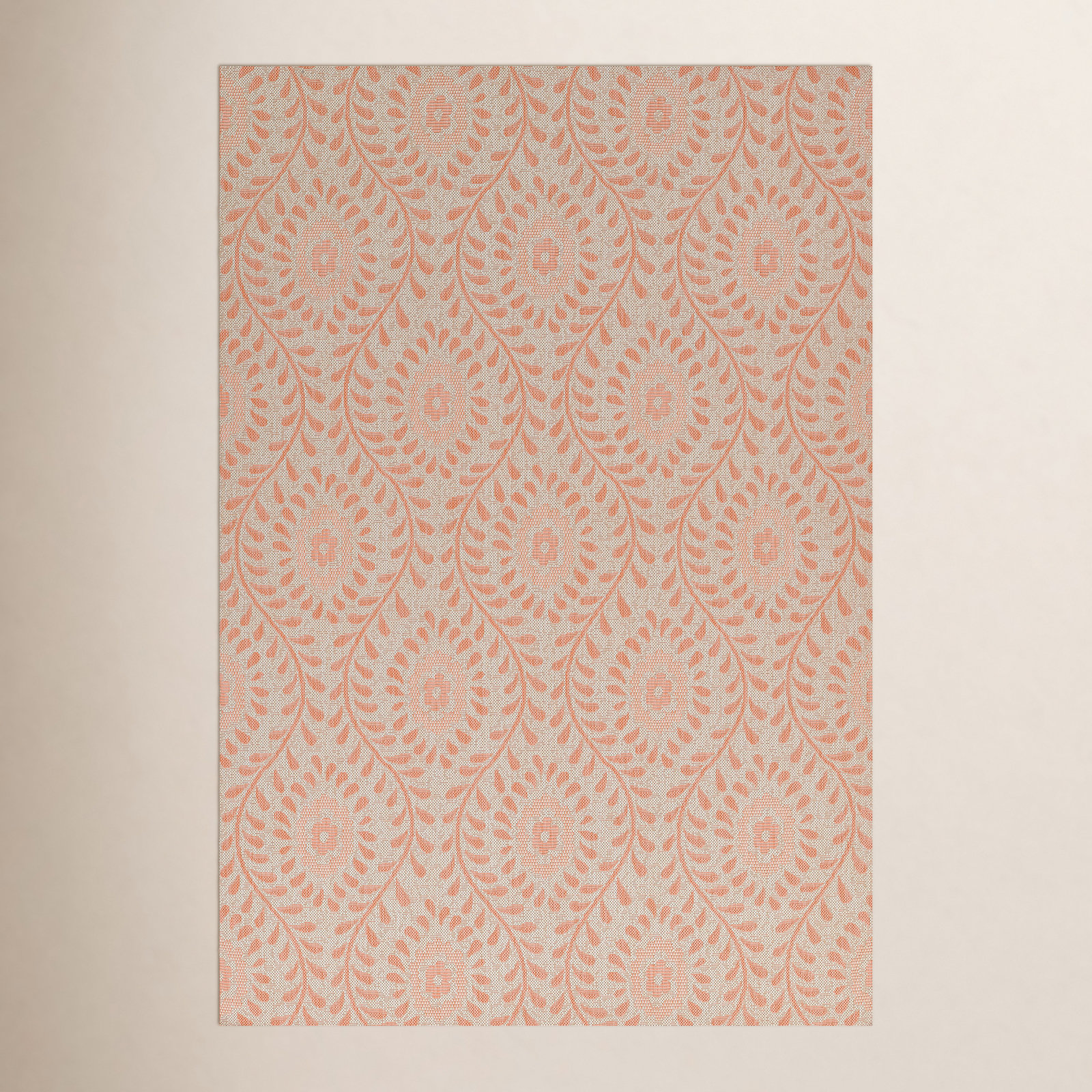Kasey Coral Beige Floral Outdoor Rug, Rectangle 4'1" x 6'