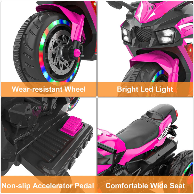 Poussette pour jouets d'extérieur, combinant plastique rose, éclairage DEL et abdos