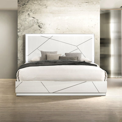 White & Silver High Gloss Bed W/LED