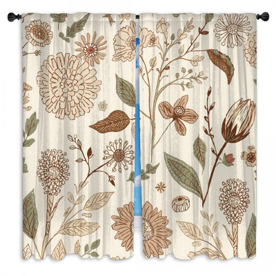Rideaux de fenêtre beiges à motif floral et voilage obscurcissant - 2 panneaux