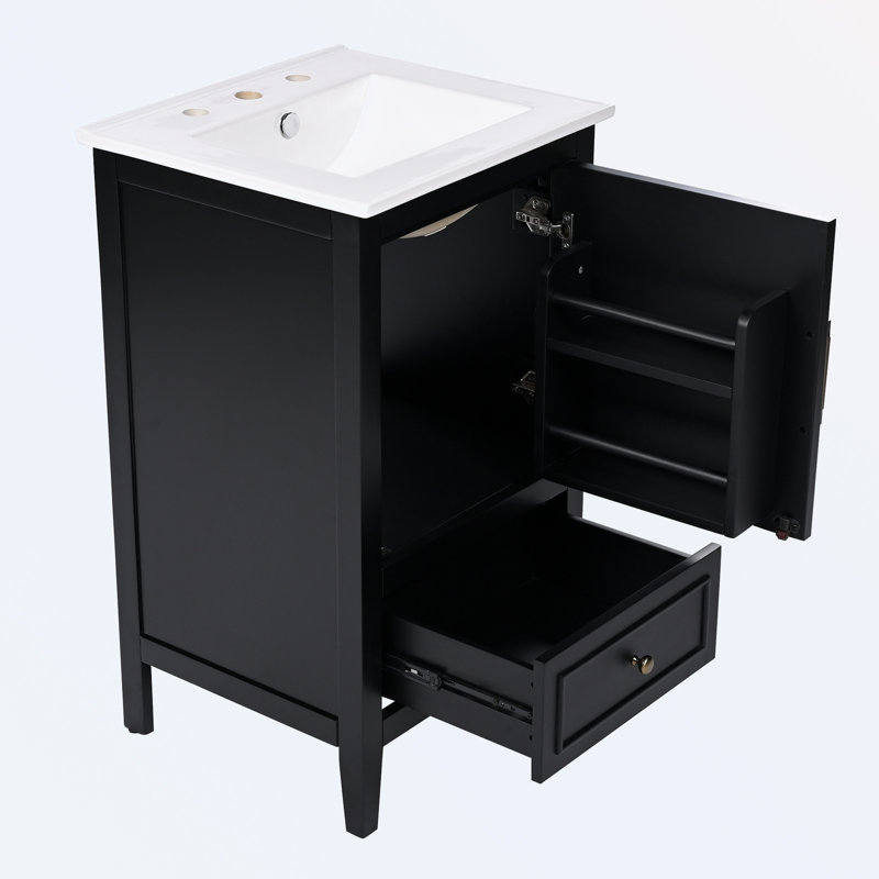 Meuble-lavabo de salle de bain avec lavabo et patins réglables, Noir, noir, noir, noir