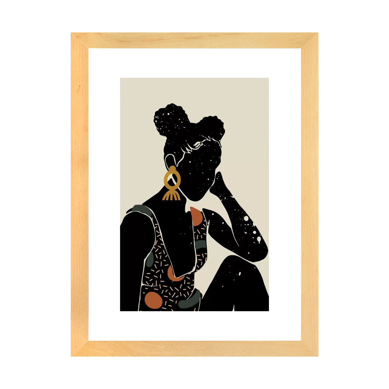 Black Hair VI - impression d'art graphique, H 24 po x l 32 po x P 1 po, Toile avec cadre en bois beige, Blanc