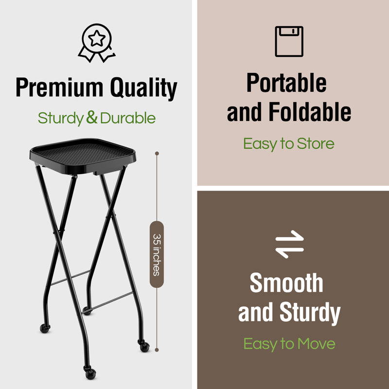 Black Metal Foldable Salon Utility Cart with Wheels