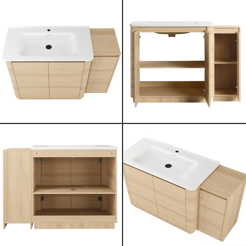 Ensemble de meuble-lavabo simple 48 po avec plateau en céramique Ornar, meuble-lavabo simple autoportant avec lavabo en céramique