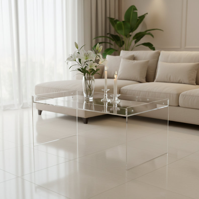 Modern Acrylic Coffee Table, Clear Rectangle Center Table, Clear