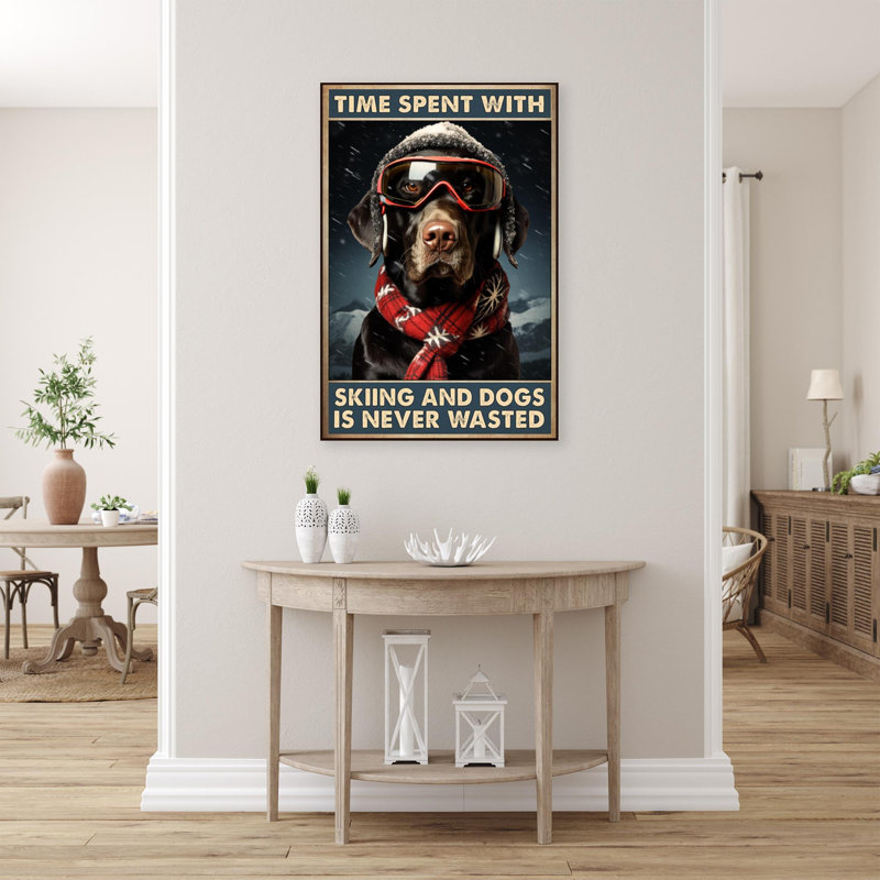 «Leshly Time Spent With Skiing and Dogs On», reproduction sur toile, H 14 po x l 11 po x P 1,25 po