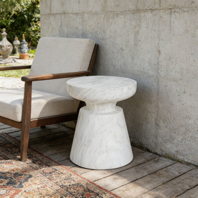 Table d'appoint d'extérieur en travertin Ponti, Blanc