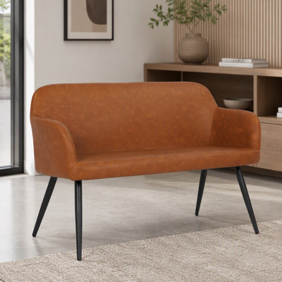 Banc industriel à haut dossier Daniella en acier noir et similicuir brun clair