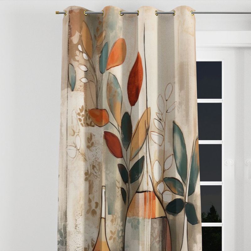 Green and Beige Channeling Bohemian Vibes - Rideau à œillets occultant traditionnel - 1 panneau, l 52" x L 84", Œillets dorés
