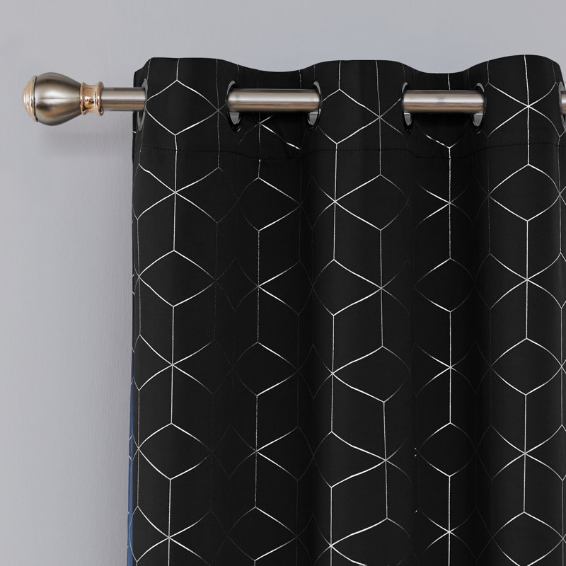 Deconovo Silver Diamond Pattern Curtain Pair, 52" W x 72" L, Black